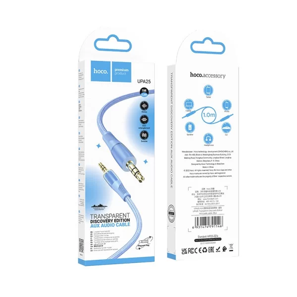 Cablu Hoco UPA25 AUX Transparent Discovery Edition [Blue]